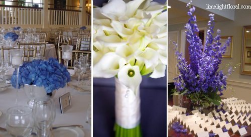 The centerpiece in the picture features Dutch Blue Hydrangea The wedding