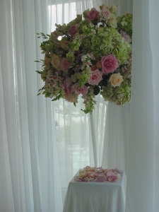 A closer look at the lush arrangement that framed the wedding ceremony in this fabulous Battery Gardens Restaurant corner